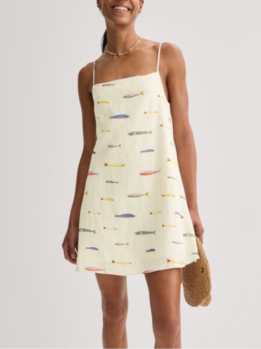 STAUD Linen Fish Print Dress